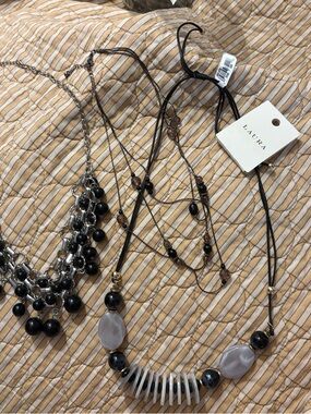 Set of Three Black Beaded Necklaces
